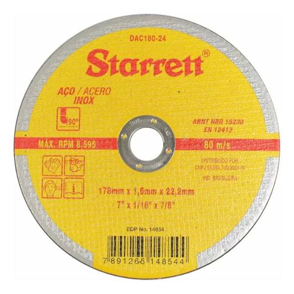 48 Peças Disco De Corte 7 Pol. Aço Inox Dac180 24 Starrett Cor Amarelo — ELO