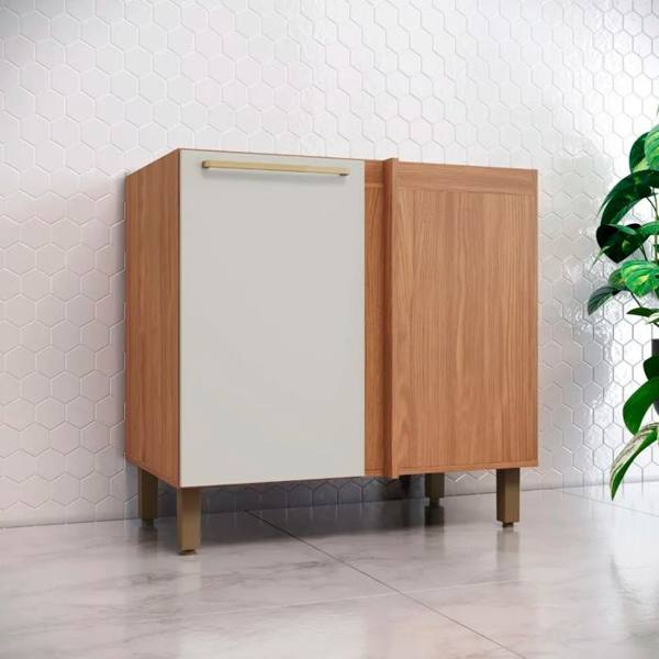 Balcão com Tampo 1 Porta 84 cm MDP Puxadores em Alumínio Requinte Henn — Henn