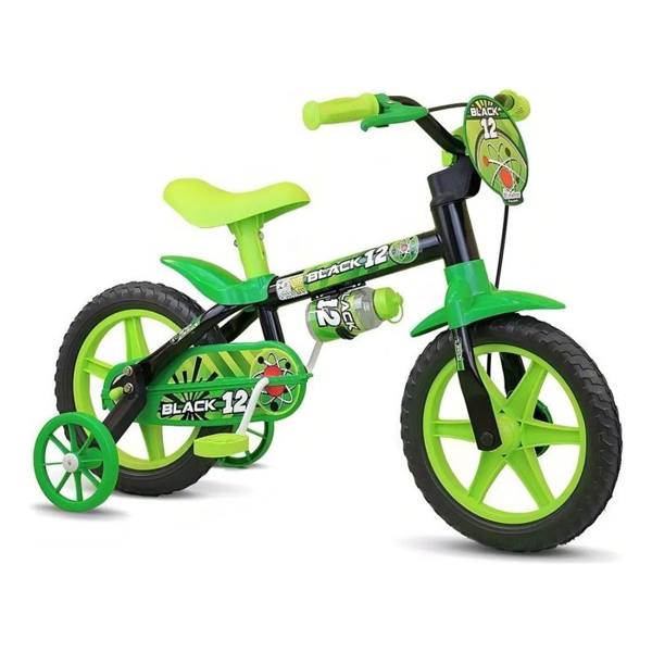 Bicicleta infantil Nathor aro 12 Black 12 de 2 a 5 anos cor preto/verde — Nathor