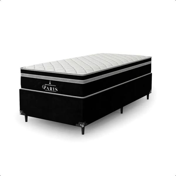 Cama Box Solteiro Preto + Colchão Paris Molas Preto Cor Suede Preto/preto — Paris