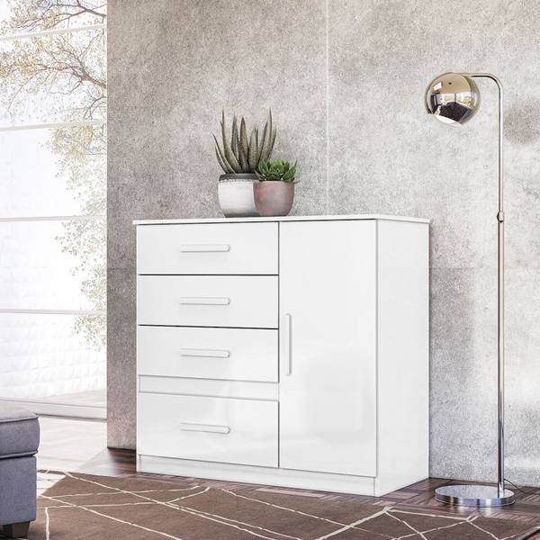 Cômoda 1 Porta Bater 4 Gavetas com Corrediças Metálicas Vênus Moval — Moval