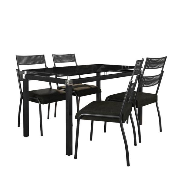 Conjunto de Mesa 4 Cadeiras Tampo Vidro com Assento Estofado Copenhague Fabone — Fabone