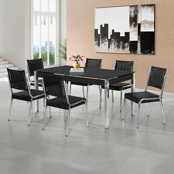 Conjunto de Mesa 6 Cadeiras Tampo de Vidro CR RT Aço Nobre — Aco Nobre