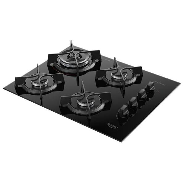 Cooktop a Gás Dako Supreme 4 Bocas Mesa em Vidro Trempes em Ferro Fundido — Dako