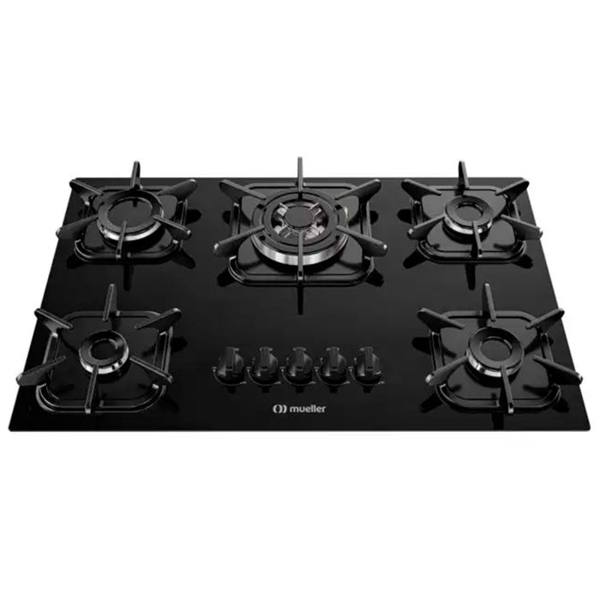 Cooktop a Gás Mueller 5 Bocas Superautomático Tripla Chama Mesa de Vidro — Mueller