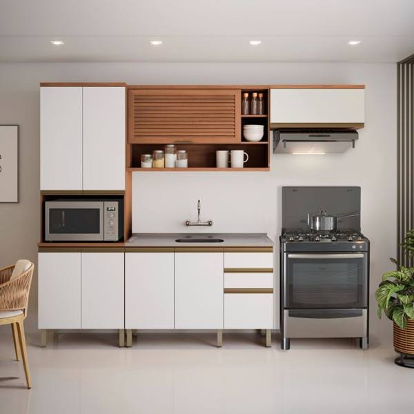 Cozinha Modulada 4 Peças 8 Portas 3 Gavetas Macadamia Telasul — Telasul