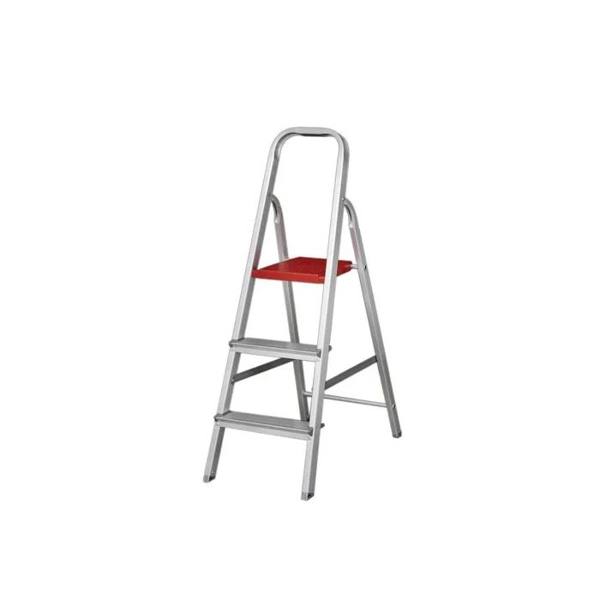 Escada Alumínio 3 Degraus 1,08m 120kg Prata e Vermelho Reisam — Reisam