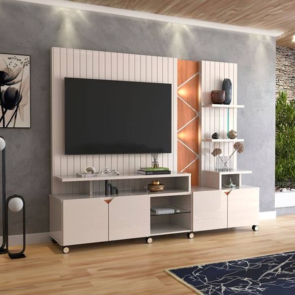 Estante Home para TV até 55" com LED Cross Lukaliam Rodízios Cromados — Lukaliam