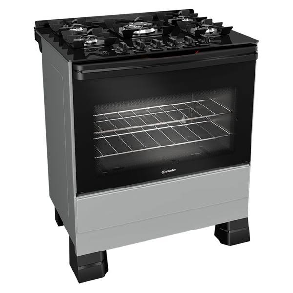 Fogão Mueller MFV5BF 5 Bocas Automático Mesa de Vidro Forno Total Clean — Mueller