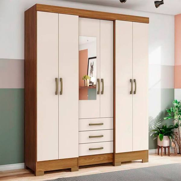 Guarda-Roupa Casal 6 Portas Bater 3 Gavetas B23 Briz Roupeiro — Sem marca