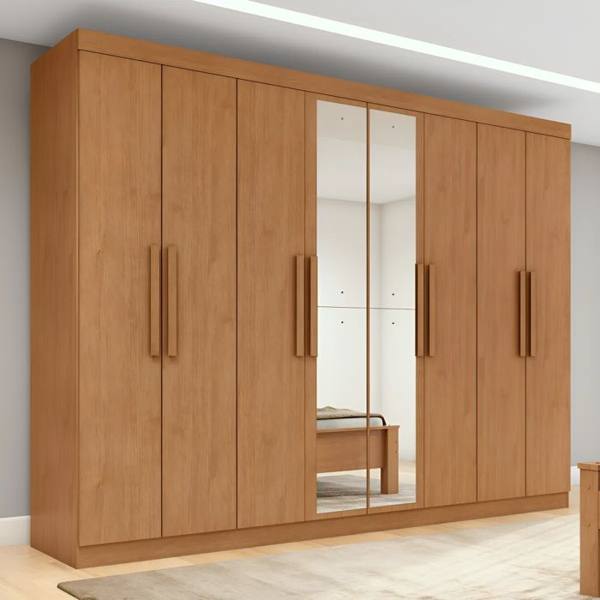 Guarda-Roupa Casal Móveis Lopas Easy Slim 8 Portas Espelho Marrom Moderno — Lopas
