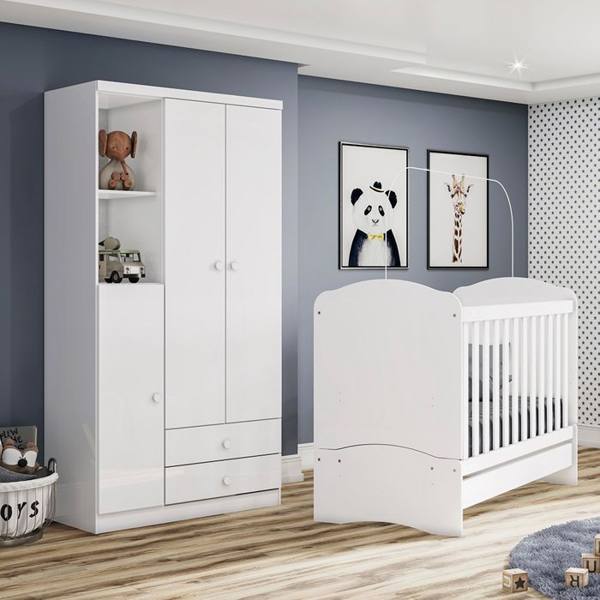Guarda-Roupa Infantil 3 Portas Bater 2 Gavetas Bala de Menta Henn Roupeiro — Henn