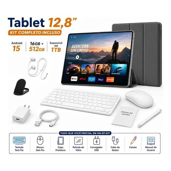 Hancdon Android 15 Tab Kit Completo Ram 16gb 512gb 12,8p — Sem marca