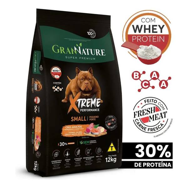 Ração GranNature Xtreme Performance Para Cães Adultos de Pequeno Porte, Sabor Frango e Salmão, 12 kg — Sem marca